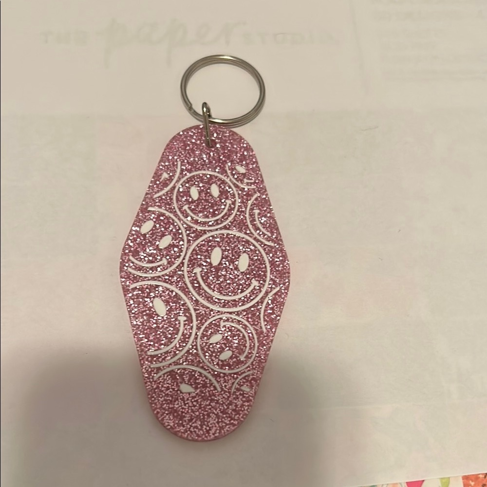 Smiley faces Pink Glitter Smiley Keychain